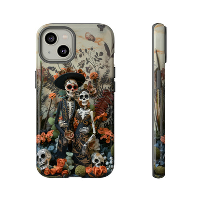 Custodia per telefono Dia de los Muertos, Cover con design di coppia scheletrica, Accessorio protettivo festivo per telefono, Custodie per telefono resistenti 