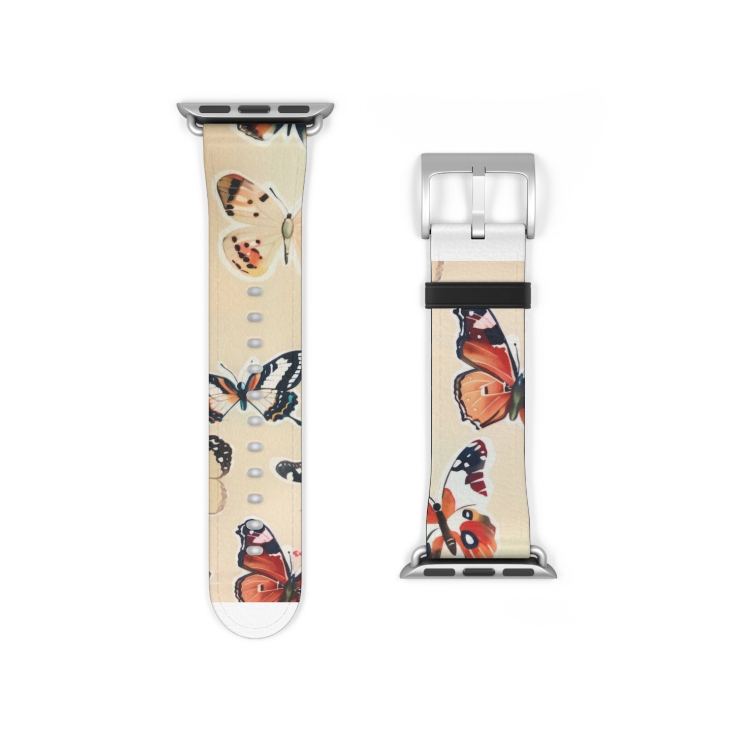 Fluttering Butterflies Apple Watch Band, Nature-Inspired Lepidoptera Design Strap, Soft-Hued Insect Pattern Wristband. Apple Watch Band Apple Watch Straps For Series 4 5 6 7 8 9 ULTRA SE 38/40/41mm & 42/44/45mm Vegan Faux Leather Band