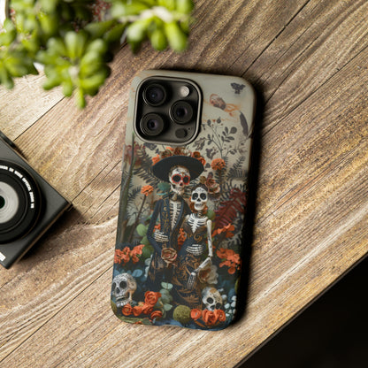 Custodia per telefono Dia de los Muertos, Cover con design di coppia scheletrica, Accessorio protettivo festivo per telefono, Custodie per telefono resistenti 