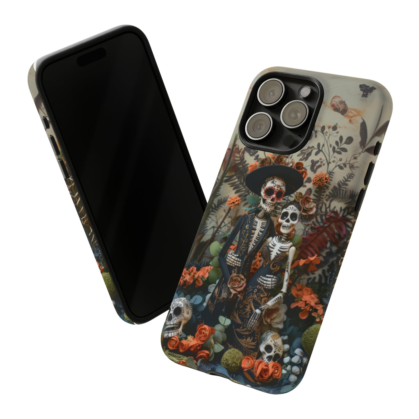 Custodia per telefono Dia de los Muertos, Cover con design di coppia scheletrica, Accessorio protettivo festivo per telefono, Custodie per telefono resistenti 