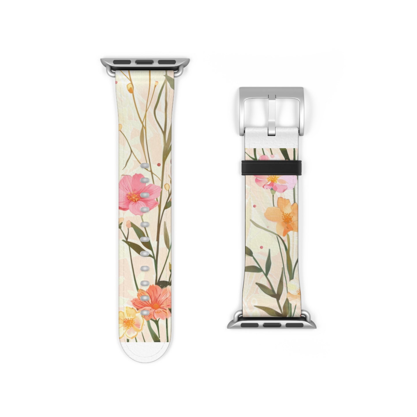 Pastel Floral Apple Watch Band, Spring Blossom Soft Silicone Strap, Peach & Pink Flowers for Elegant Daily Wear. Apple Watch Band Apple Watch Straps For Series 4 5 6 7 8 9 ULTRA SE 38/40/41mm & 42/44/45mm Vegan Faux Leather Band