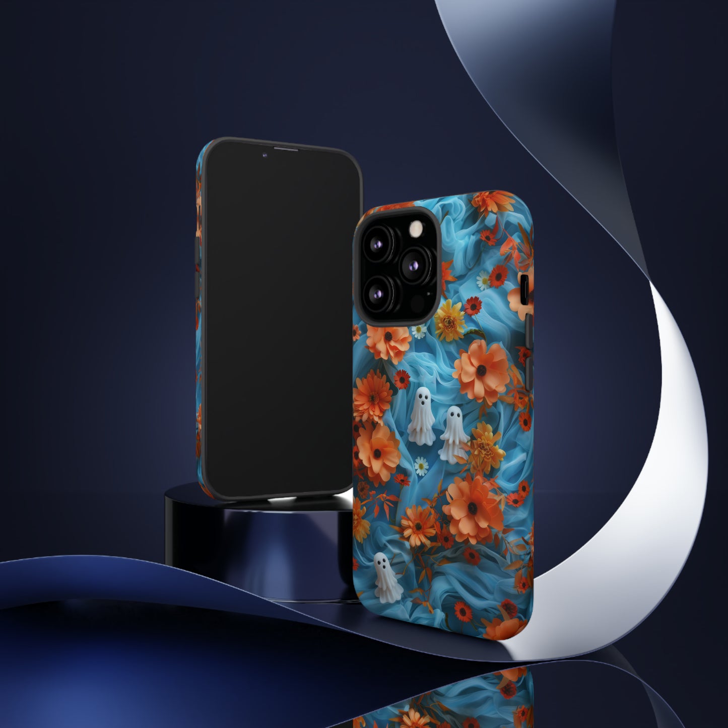 Gruselige florale Halloween Handyhülle, Herbstliche Geister und Blumen Design Hülle für Smartphones, Robuste Handyhüllen