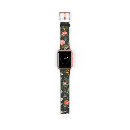 Midnight Garden Blooms Apple Watch Band, Dark Floral Elegance Smartwatch Strap, Nature-Inspired Rose Pattern Accessory. Apple Watch Band Apple Watch Straps For Series 4 5 6 7 8 9 ULTRA SE 38/40/41mm & 42/44/45mm Vegan Faux Leather Band