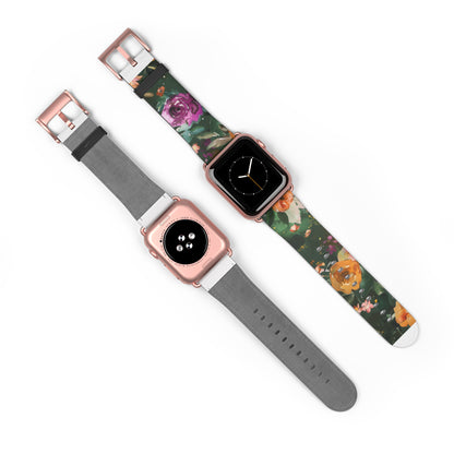 Floral Elegance Apple Watch Band, Vibrant Blossom Design Smartwatch Strap, Chic Rose Garden Wristband Accessory for Spring Apple Watch Band. Apple Watch Straps For Series 4 5 6 7 8 9 ULTRA SE 38/40/41mm & 42/44/45mm Vegan Faux Leather Band