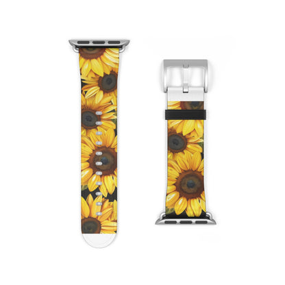 Vibrant Sunflower Fields Apple Watch Strap | Cheerful Floral Design Band | Botanical Smartwatch Accessory | Summer Style Must-Have. Apple Watch Band Apple Watch Straps For Series 4 5 6 7 8 9 ULTRA SE 38/40/41mm & 42/44/45mm Vegan Faux Leather Band