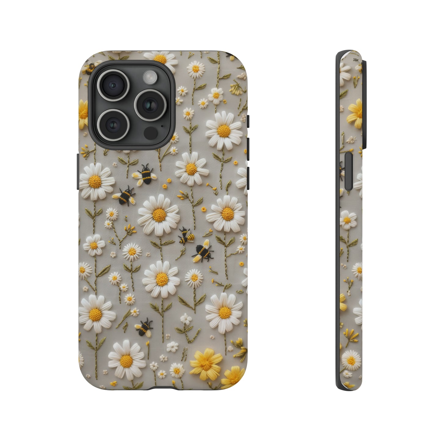 Spring Daisy Phone Case, Bees & Flowers Design, Nature-Inspired Protective Phone Cover, Tough Phone Cases