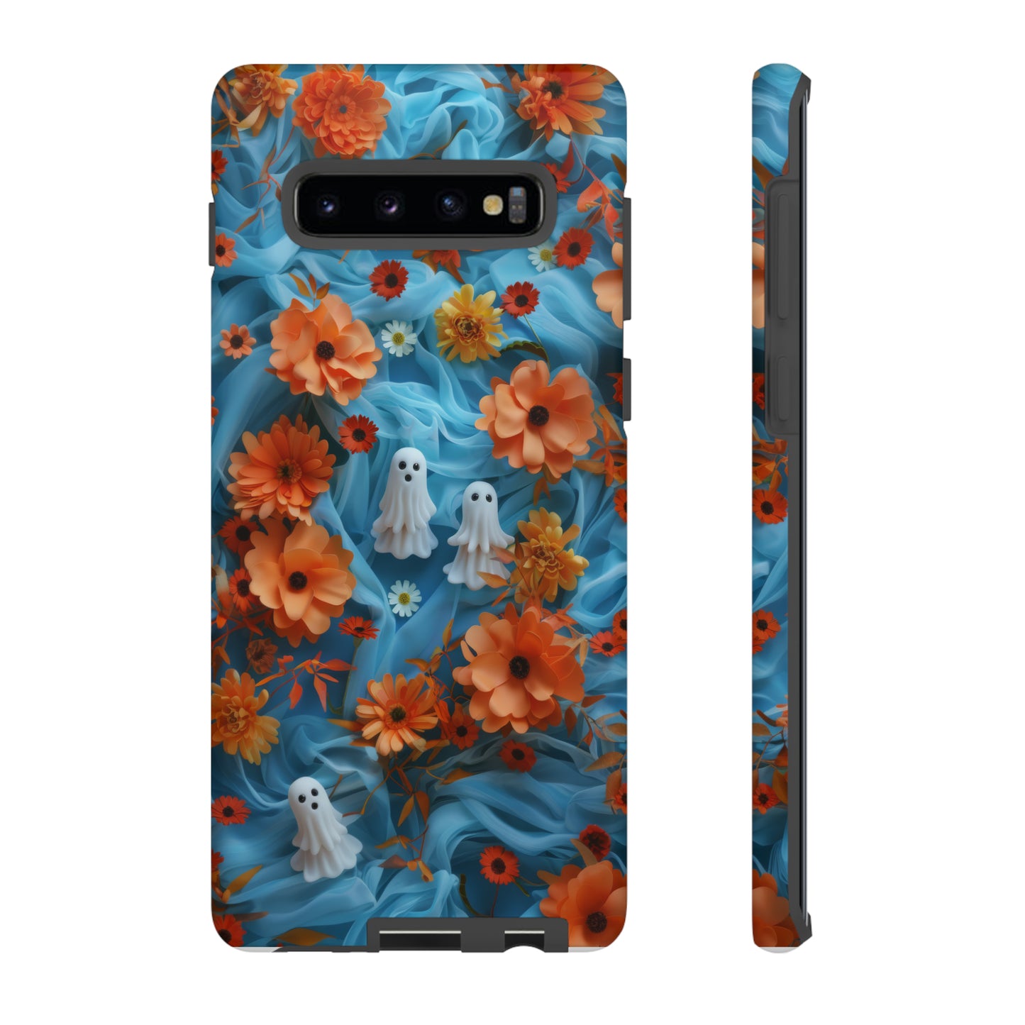 Gruselige florale Halloween Handyhülle, Herbstliche Geister und Blumen Design Hülle für Smartphones, Robuste Handyhüllen