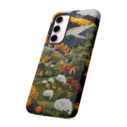 Quaint Countryside Quilt iPhone Case, Artistic Pastoral Landscape, Sturdy Protective Cover, Tough Phone Cases