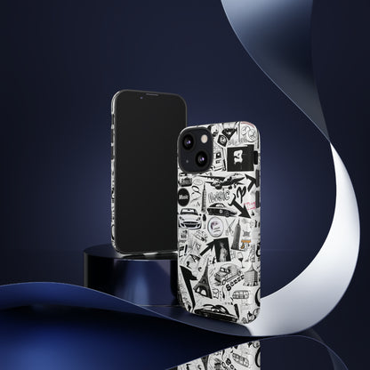 Iconica custodia per telefono con collage musicale in bianco e nero, cover dal design grafico moderno per audiofili, custodie per telefoni resistenti