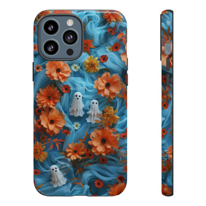 Gruselige florale Halloween Handyhülle, Herbstliche Geister und Blumen Design Hülle für Smartphones, Robuste Handyhüllen