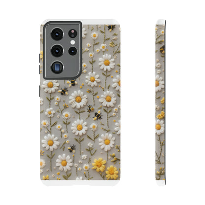 Spring Daisy Phone Case, Bees & Flowers Design, Nature-Inspired Protective Phone Cover, Tough Phone Cases