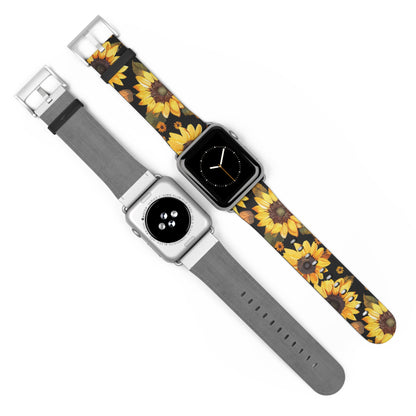 Sunflower Pattern Apple Watch Band | Floral Smartwatch Accessory | Designer Watch Strap | Unique Wearable Art | Gift for Sunflower Lovers. Apple Watch Band Apple Watch Straps For Series 4 5 6 7 8 9 ULTRA SE 38/40/41mm & 42/44/45mm Vegan Faux Leather Band