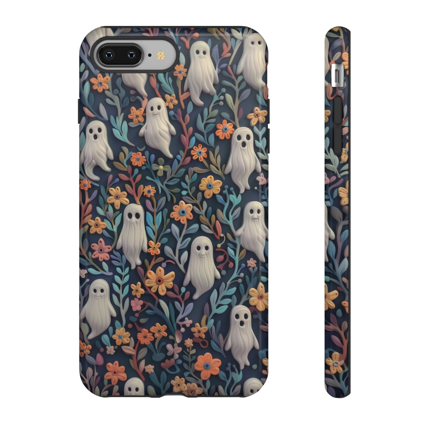 Whimsical Ghosts Floral iPhone Case, Unique Spooky Design, Charming Protective Cover, Tough Cases