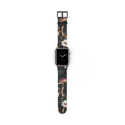 Enchanted Forest Flora Apple Watch Band, Mystical Mushroom and Blooms Smartwatch Strap, Dark Botanical Wristband Accessory. Apple Watch Band Apple Watch Straps For Series 4 5 6 7 8 9 ULTRA SE 38/40/41mm & 42/44/45mm Vegan Faux Leather Band