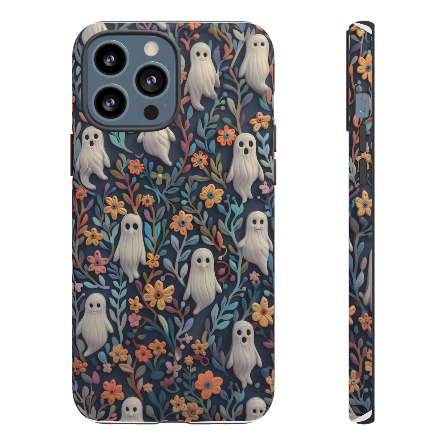 Whimsical Ghosts Floral iPhone Case, Unique Spooky Design, Charming Protective Cover, Tough Cases