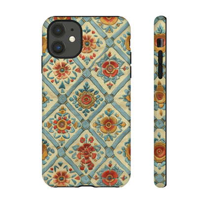 Vintage gesteppte florale iPhone-Hülle, Telefonhülle mit besticktem Design, handwerklich inspirierte Schutzausrüstung, robuste Hüllen