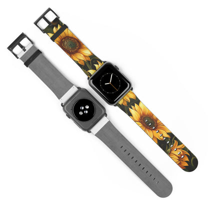 Radiant Sunflower Field Apple Watch Band, Vibrant Summer Blossoms, Cheerful Botanical Smartwatch Strap. Apple Watch Band Apple Watch Straps For Series 4 5 6 7 8 9 ULTRA SE 38/40/41mm & 42/44/45mm Vegan Faux Leather Band