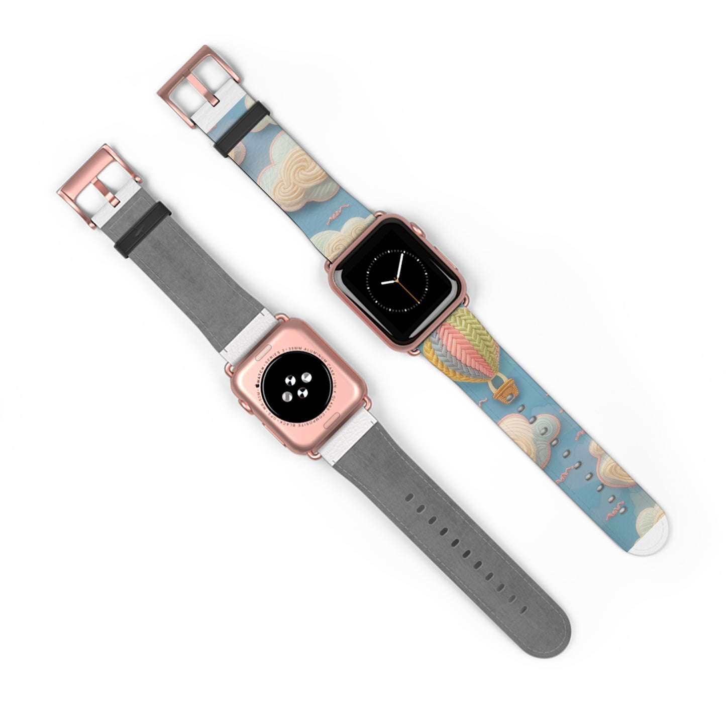 Serene Sky Heißluftballon Apple Watch Band, Pastell Wolken und Ballon Druck, verträumtes Smartwatch Armband. Apple Watch Band Apple Watch Armbänder für Serie 4 5 6 7 8 9 ULTRA SE 38/40/41mm &amp; 42/44/45mm veganes Kunstlederband 