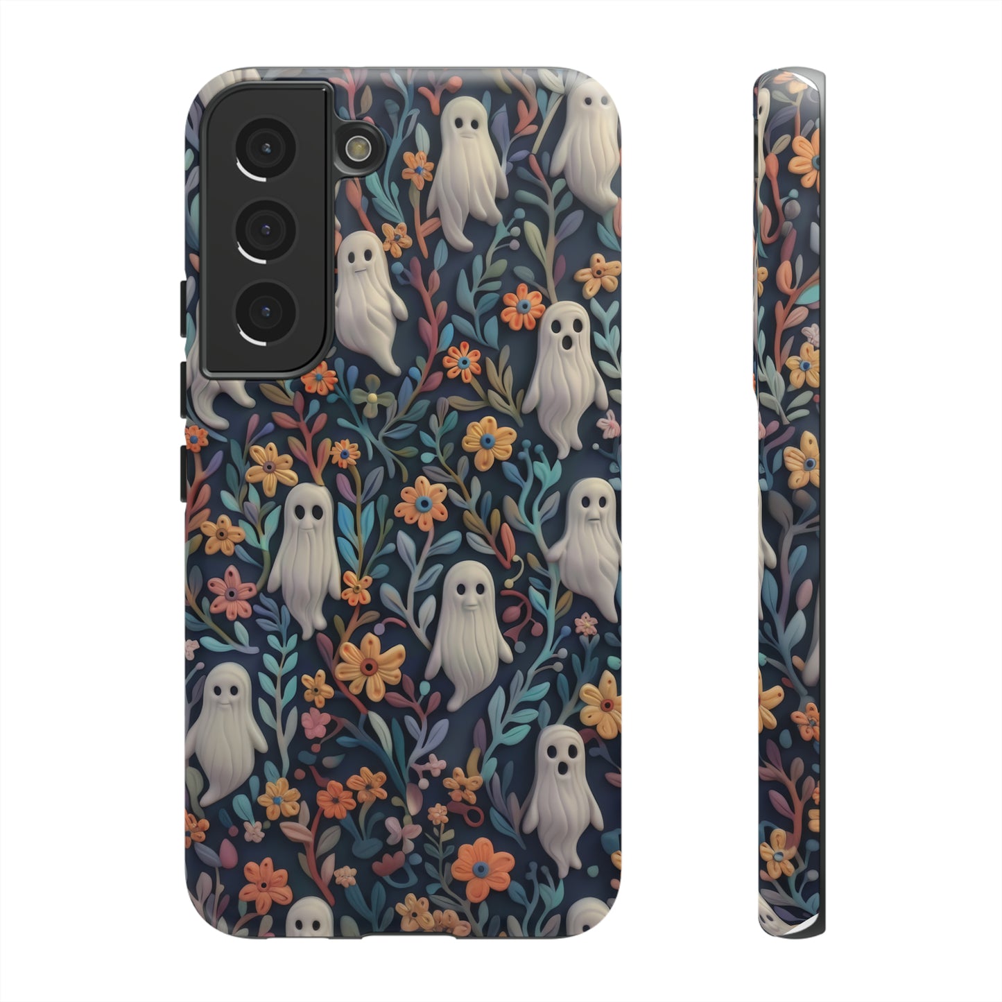 Whimsical Ghosts Floral iPhone Case, Unique Spooky Design, Charming Protective Cover, Tough Cases