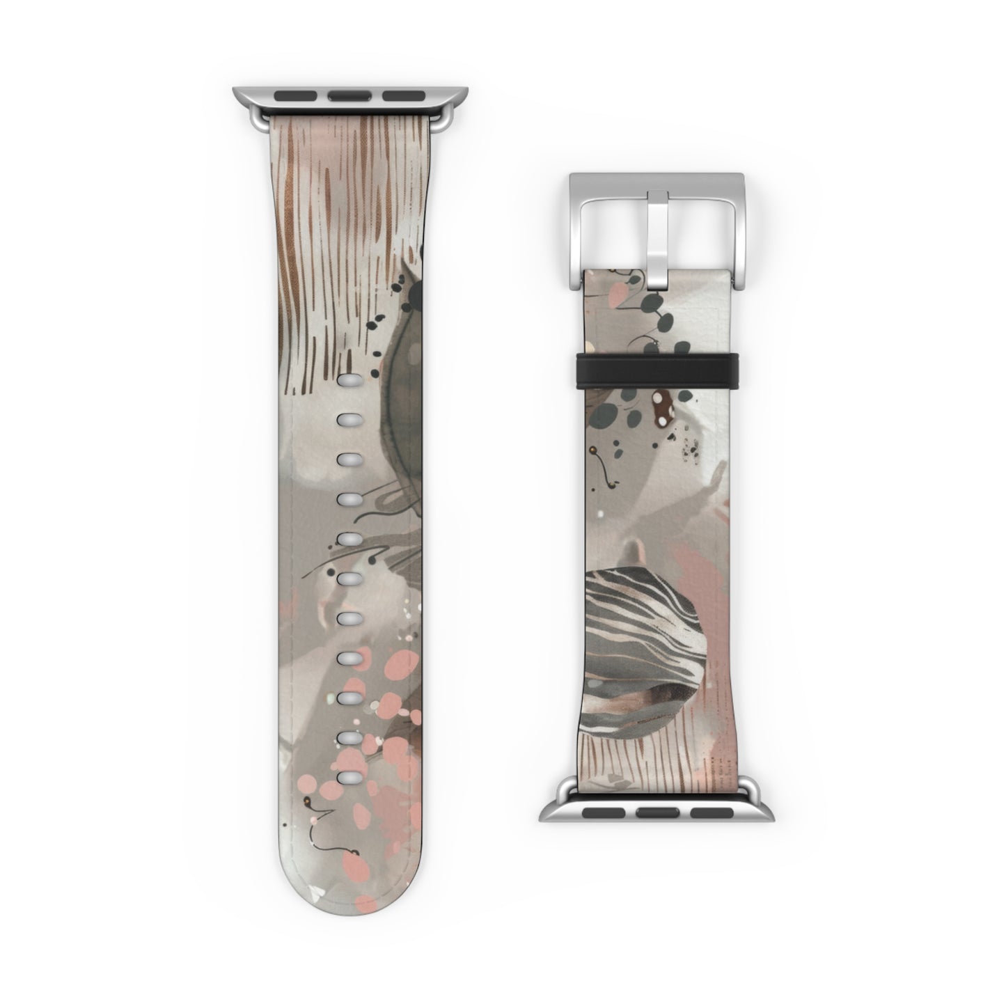 Contemporary Splatter Apple Watch Band, Abstract Earth Tones with Coral Accents, Chic Silicone Artistic Strap. Apple Watch Band Apple Watch Straps For Series 4 5 6 7 8 9 ULTRA SE 38/40/41mm & 42/44/45mm Vegan Faux Leather Band