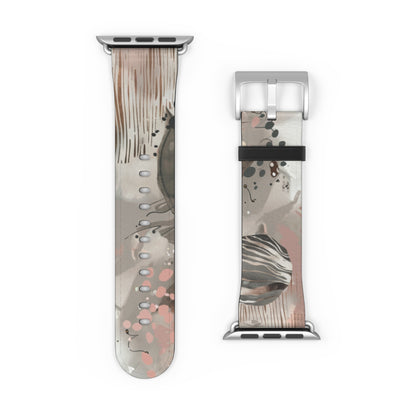 Contemporary Splatter Apple Watch Band, Abstract Earth Tones with Coral Accents, Chic Silicone Artistic Strap. Apple Watch Band Apple Watch Straps For Series 4 5 6 7 8 9 ULTRA SE 38/40/41mm & 42/44/45mm Vegan Faux Leather Band