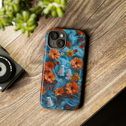 Gruselige florale Halloween Handyhülle, Herbstliche Geister und Blumen Design Hülle für Smartphones, Robuste Handyhüllen