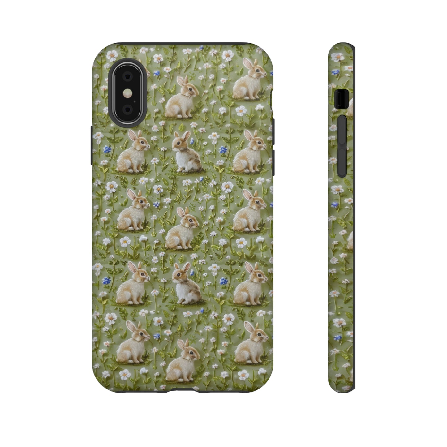 Custodia per iPhone Meadow Rabbits, design Serene Spring Wildlife, custodia protettiva di ispirazione ecologica, custodie per telefoni resistenti