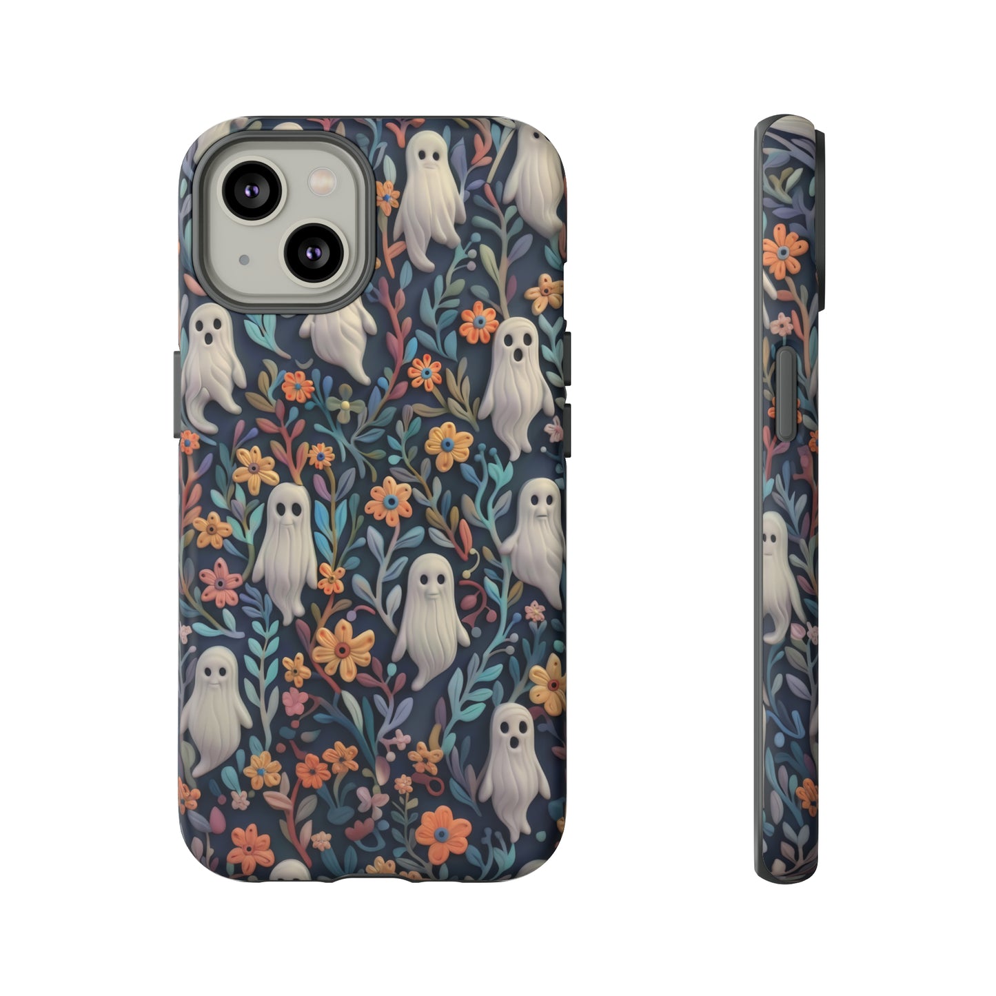 Whimsical Ghosts Floral iPhone Case, Unique Spooky Design, Charming Protective Cover, Tough Cases