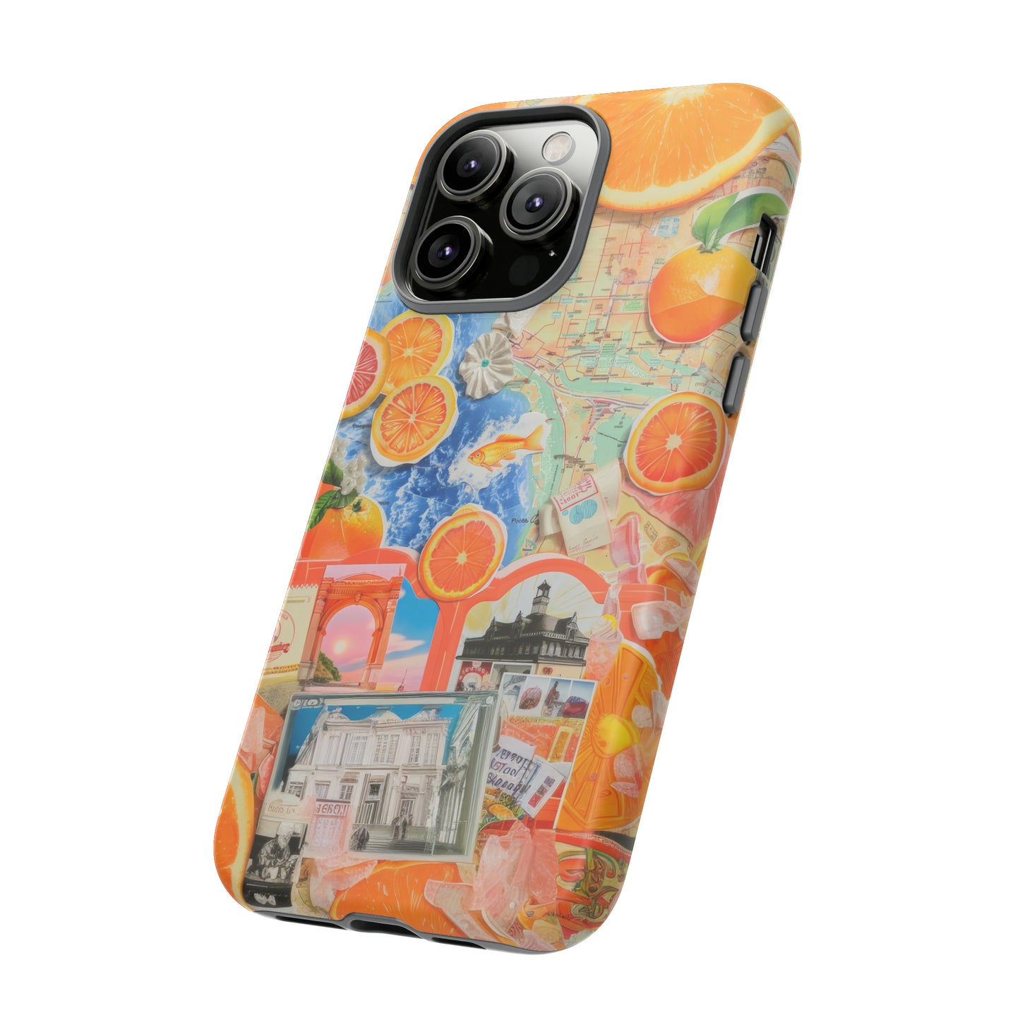 Custodia per telefono collage da viaggio Citrus Escape, design vivace per le vacanze estive per smartphone, custodie resistenti 