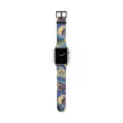 Starry Night Swirl Apple Watch Band, Van Gogh Inspired Art Strap, Expressionist Painting Accessory, Unique Art Lover's Watch Band, Creative Gift Idea. Apple Watch Straps For Series 4 5 6 7 8 9 ULTRA SE 38/40/41mm & 42/44/45mm Vegan Faux Leather Band