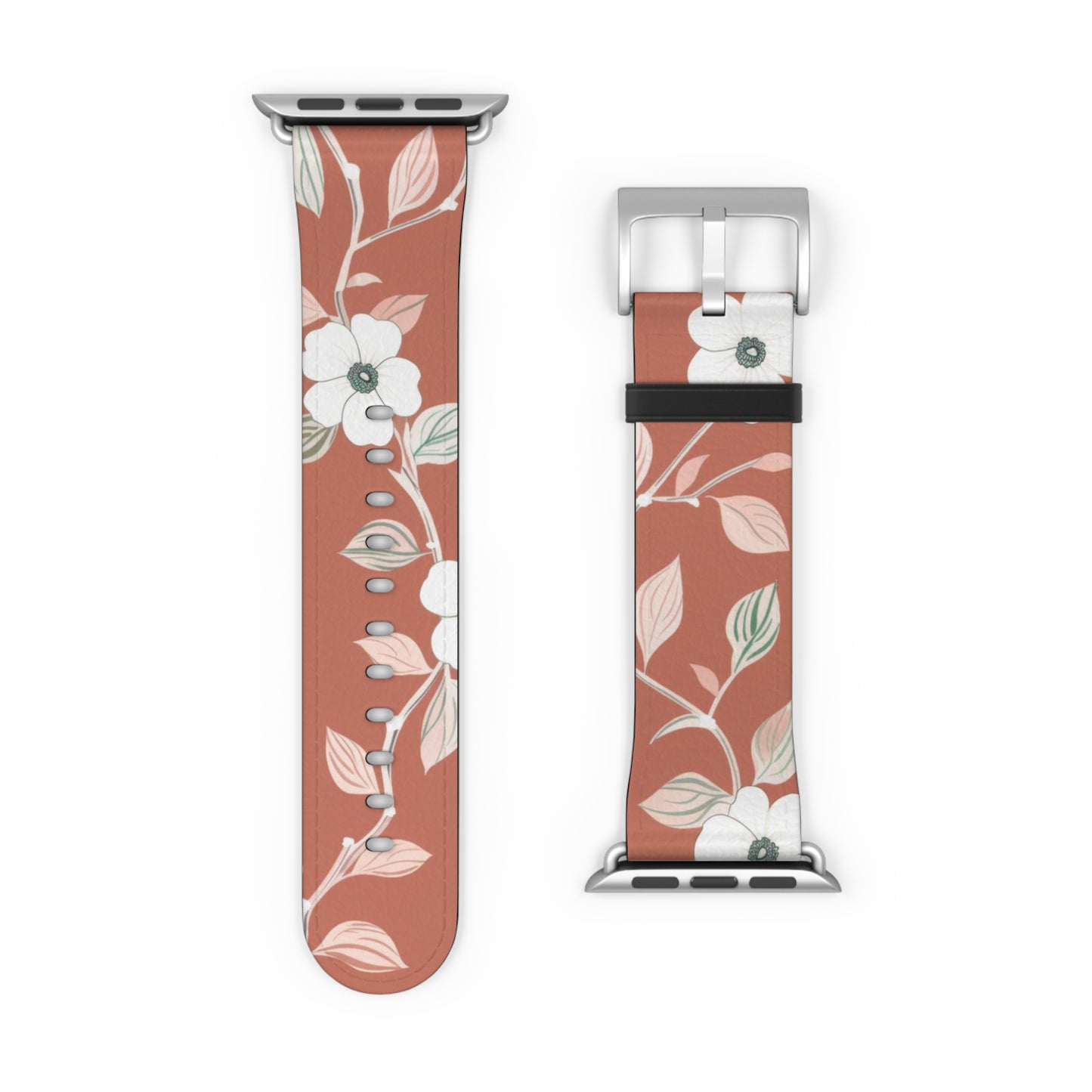 Terra Blossom Minimalist Apple Watch Band, Rustic Floral Elegance Smartwatch Strap, Subtle Earth Tone Wristband Accessory. Apple Watch Band Apple Watch Straps For Series 4 5 6 7 8 9 ULTRA SE 38/40/41mm & 42/44/45mm Vegan Faux Leather Band