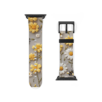 Spring Meadow Daisy Apple Watch Band, Fresh Yellow & White Floral Design, Nature-Inspired Smartwatch Strap. Apple Watch Band Apple Watch Straps For Series 4 5 6 7 8 9 ULTRA SE 38/40/41mm & 42/44/45mm Vegan Faux Leather Band