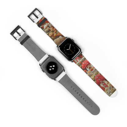 Stravagante cinturino per Apple Watch con fungo da fiaba, design foresta incantata, accessorio magico per smartwatch. Cinturino Apple Watch Cinturini Apple Watch per serie 4 5 6 7 8 9 ULTRA SE 38/40/41 mm e 42/44/45 mm Cinturino in ecopelle vegana