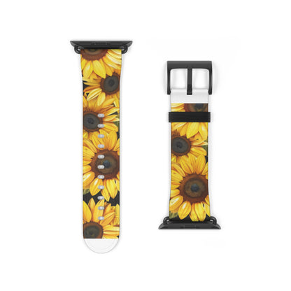 Vibrant Sunflower Fields Apple Watch Strap | Cheerful Floral Design Band | Botanical Smartwatch Accessory | Summer Style Must-Have. Apple Watch Band Apple Watch Straps For Series 4 5 6 7 8 9 ULTRA SE 38/40/41mm & 42/44/45mm Vegan Faux Leather Band