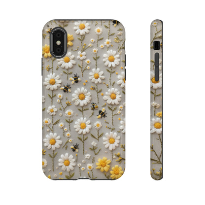 Spring Daisy Phone Case, Bees & Flowers Design, Nature-Inspired Protective Phone Cover, Tough Phone Cases