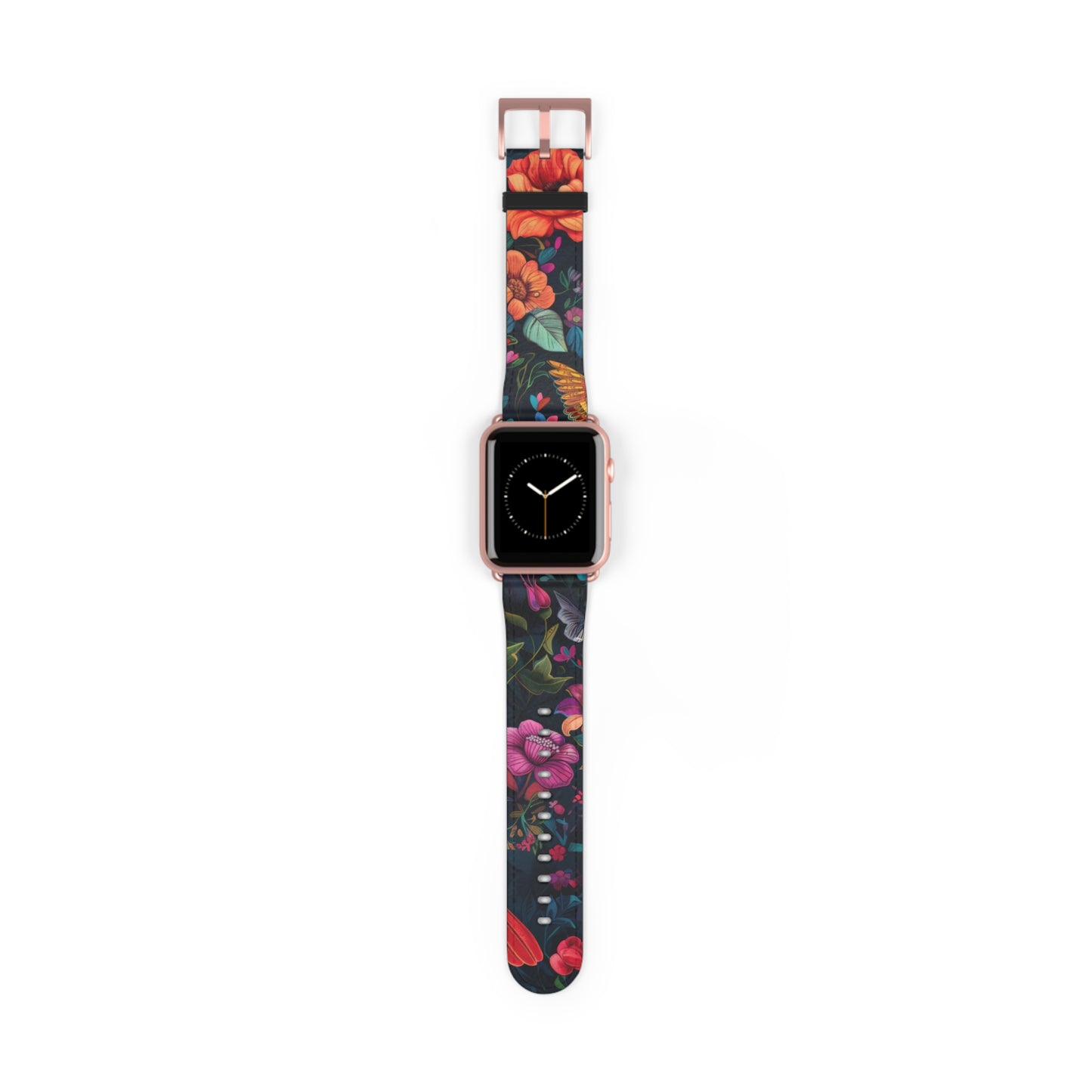 Midnight Blossoms Apple Watch Band, Vibrant Night Garden Floral Print, Stylish and Bold Smartwatch Accessory. Apple Watch Band Apple Watch Straps For Series 4 5 6 7 8 9 SE 38/40/41mm & 42/44/45mm Vegan Faux Leather Band