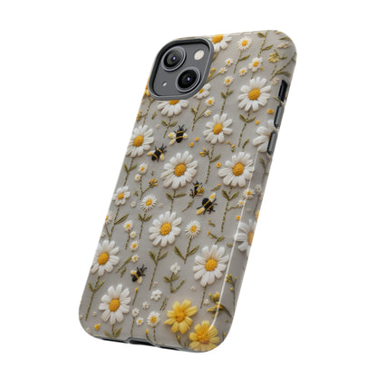 Spring Daisy Phone Case, Bees & Flowers Design, Nature-Inspired Protective Phone Cover, Tough Phone Cases