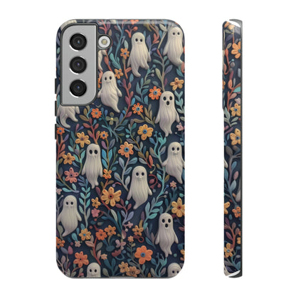 Whimsical Ghosts Floral iPhone Case, Unique Spooky Design, Charming Protective Cover, Tough Cases