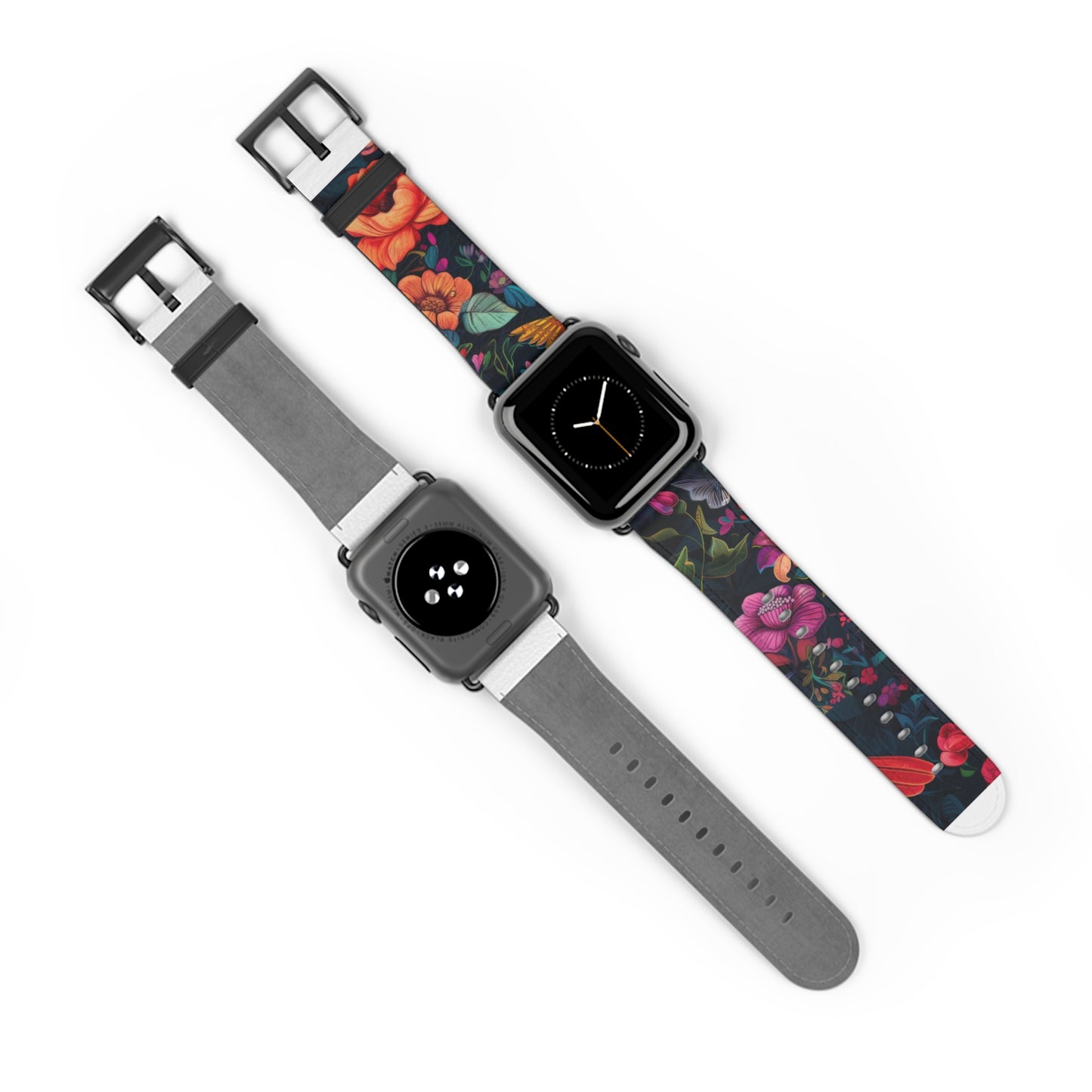 Midnight Blossoms Apple Watch Band, Vibrant Night Garden Floral Print, Stylish and Bold Smartwatch Accessory. Apple Watch Band Apple Watch Straps For Series 4 5 6 7 8 9 SE 38/40/41mm & 42/44/45mm Vegan Faux Leather Band