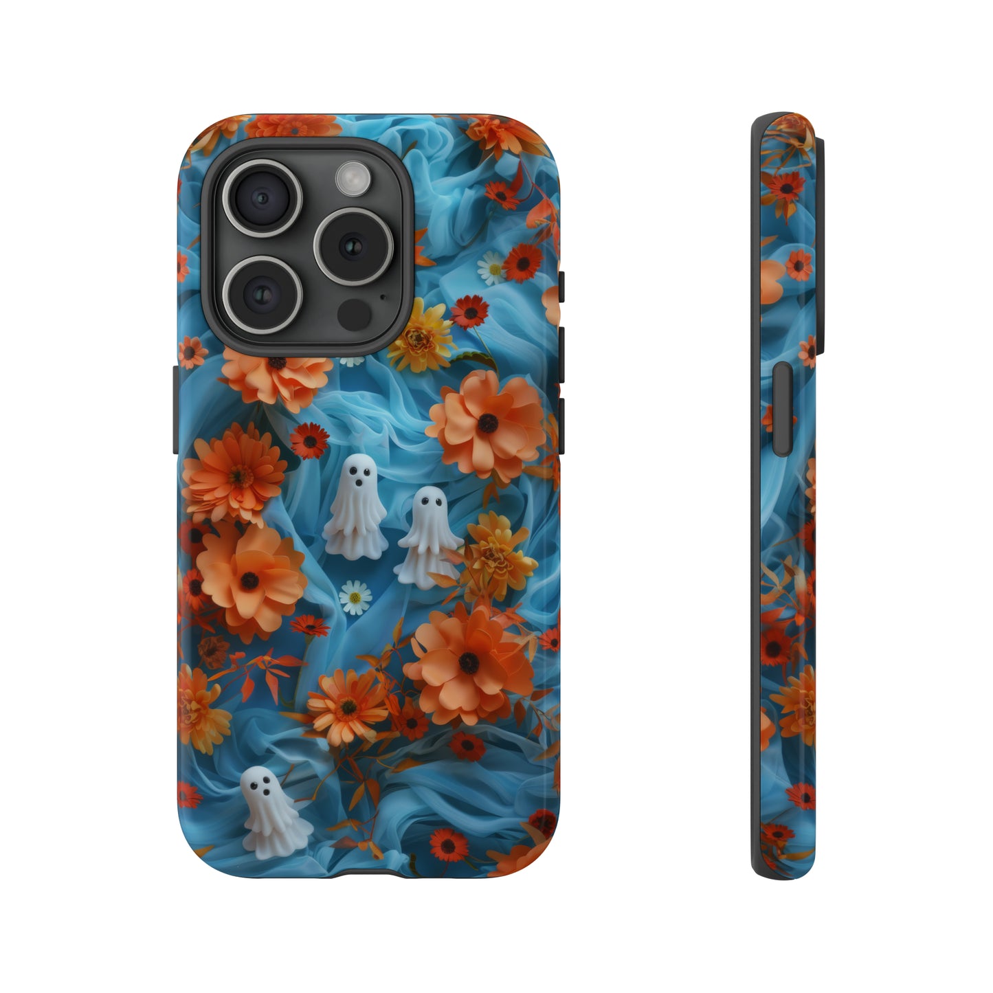 Gruselige florale Halloween Handyhülle, Herbstliche Geister und Blumen Design Hülle für Smartphones, Robuste Handyhüllen