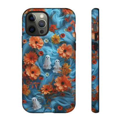 Gruselige florale Halloween Handyhülle, Herbstliche Geister und Blumen Design Hülle für Smartphones, Robuste Handyhüllen