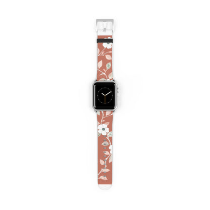 Terra Blossom Minimalist Apple Watch Band, Rustic Floral Elegance Smartwatch Strap, Subtle Earth Tone Wristband Accessory. Apple Watch Band Apple Watch Straps For Series 4 5 6 7 8 9 ULTRA SE 38/40/41mm & 42/44/45mm Vegan Faux Leather Band