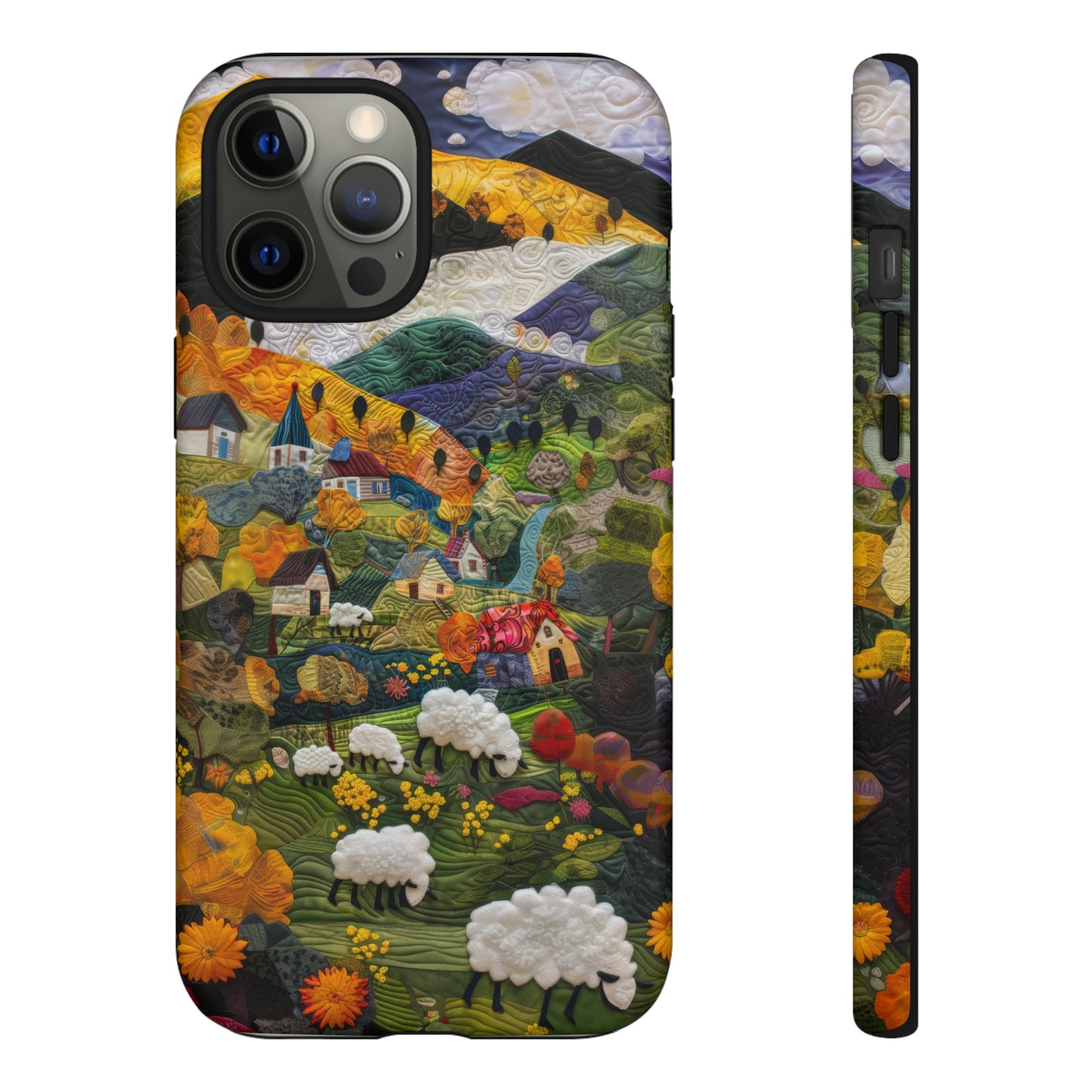 Quaint Countryside Quilt iPhone Case, Artistic Pastoral Landscape, Sturdy Protective Cover, Tough Phone Cases