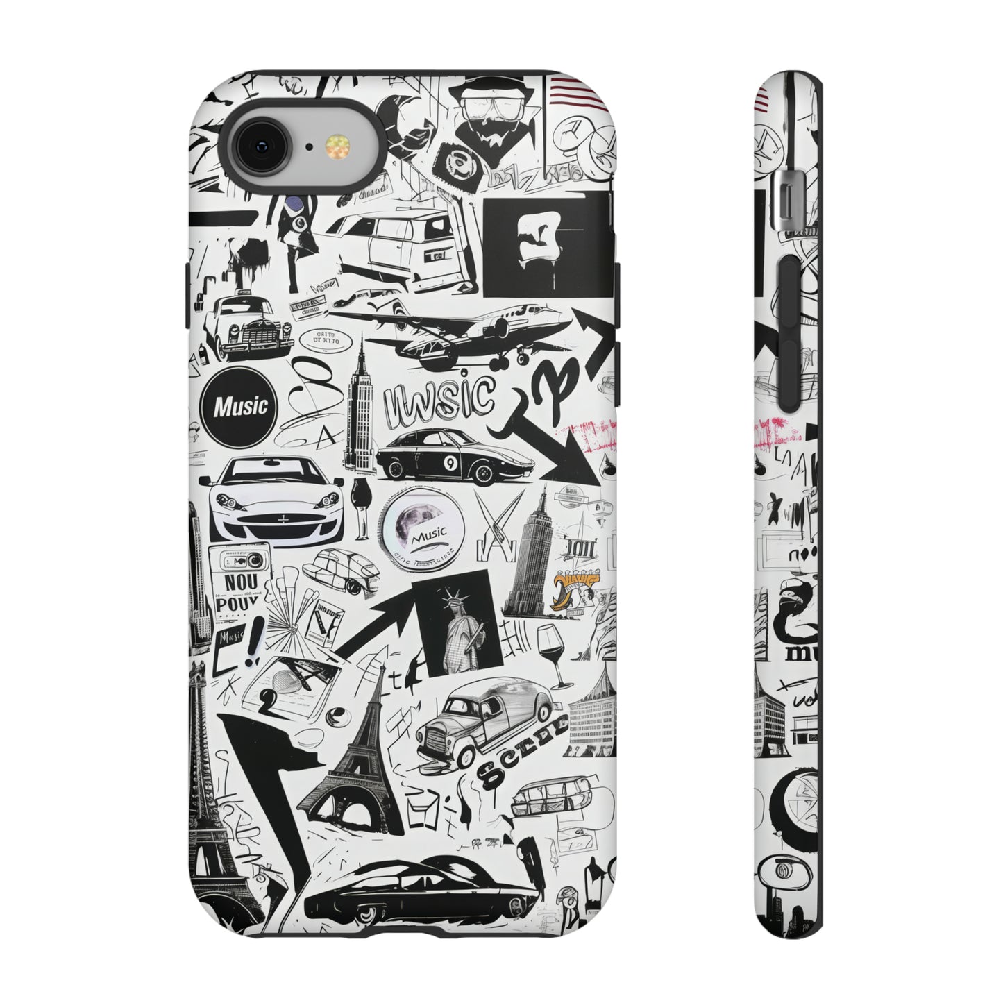 Iconica custodia per telefono con collage musicale in bianco e nero, cover dal design grafico moderno per audiofili, custodie per telefoni resistenti