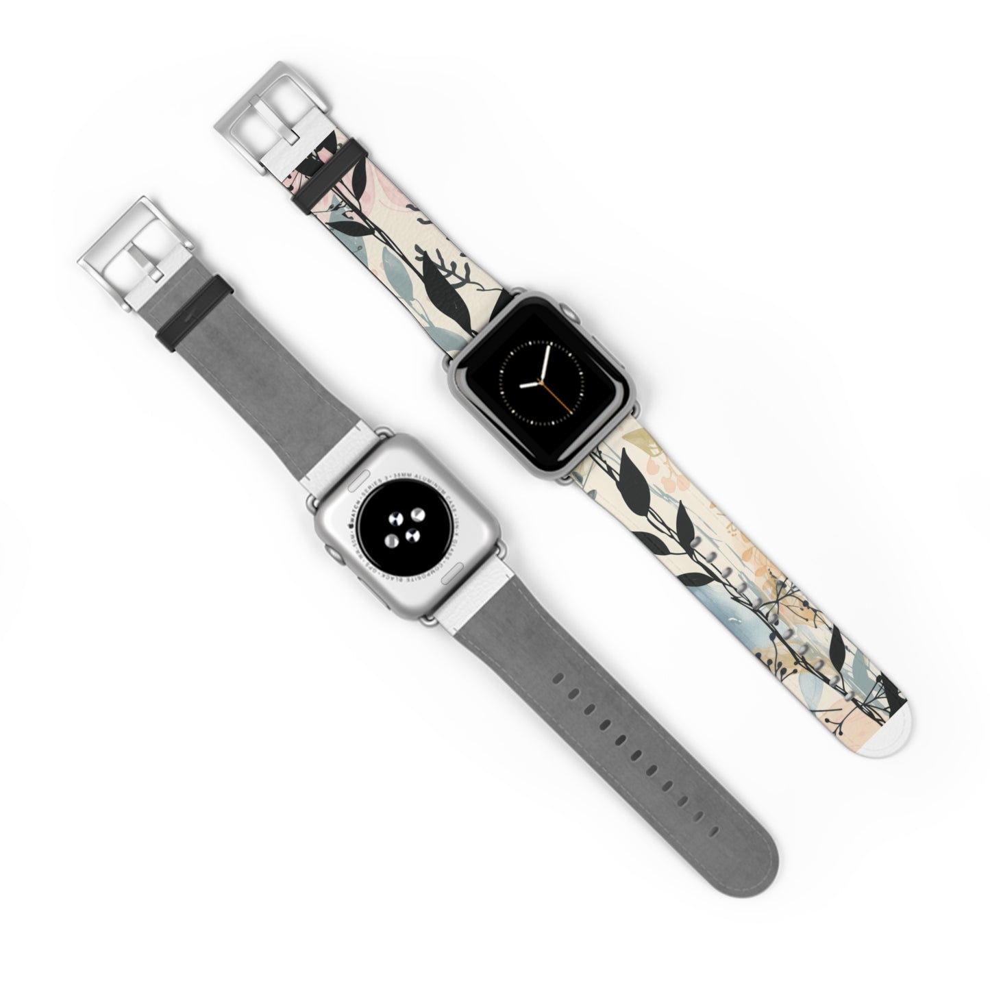 Contemporary Floral Apple Watch Band, Chic Pastel Tones with Black Accents, Stylish Silicone Strap for Everyday Elegance. Apple Watch Band Apple Watch Straps For Series 4 5 6 7 8 9 ULTRA SE 38/40/41mm & 42/44/45mm Vegan Faux Leather Band