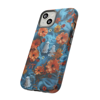 Gruselige florale Halloween Handyhülle, Herbstliche Geister und Blumen Design Hülle für Smartphones, Robuste Handyhüllen