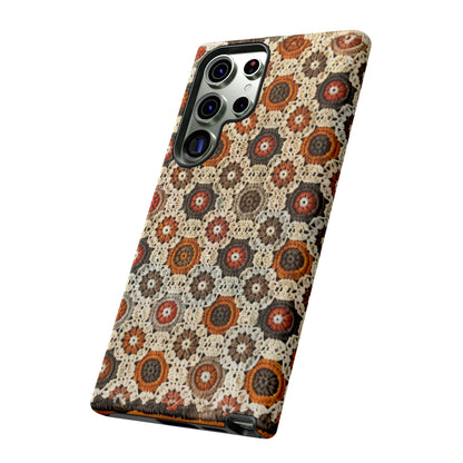 Custodia per iPhone retrò in pizzo all'uncinetto, estetica dal design artigianale, custodia protettiva in stile vintage, custodie per telefono resistenti