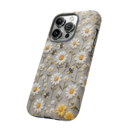 Spring Daisy Phone Case, Bees & Flowers Design, Nature-Inspired Protective Phone Cover, Tough Phone Cases