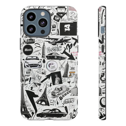 Iconica custodia per telefono con collage musicale in bianco e nero, cover dal design grafico moderno per audiofili, custodie per telefoni resistenti