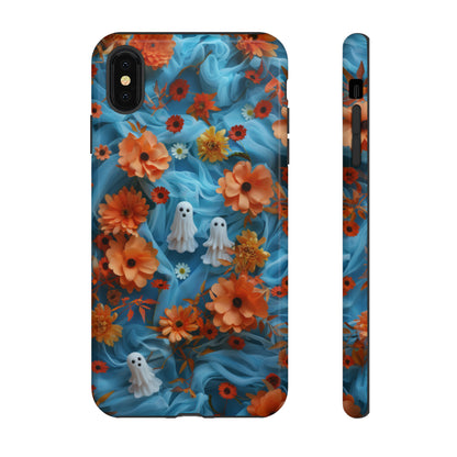 Gruselige florale Halloween Handyhülle, Herbstliche Geister und Blumen Design Hülle für Smartphones, Robuste Handyhüllen